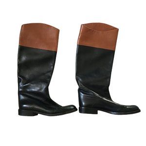 Vintage Italian Leather Tan and Black Two Tone Color Block Boots